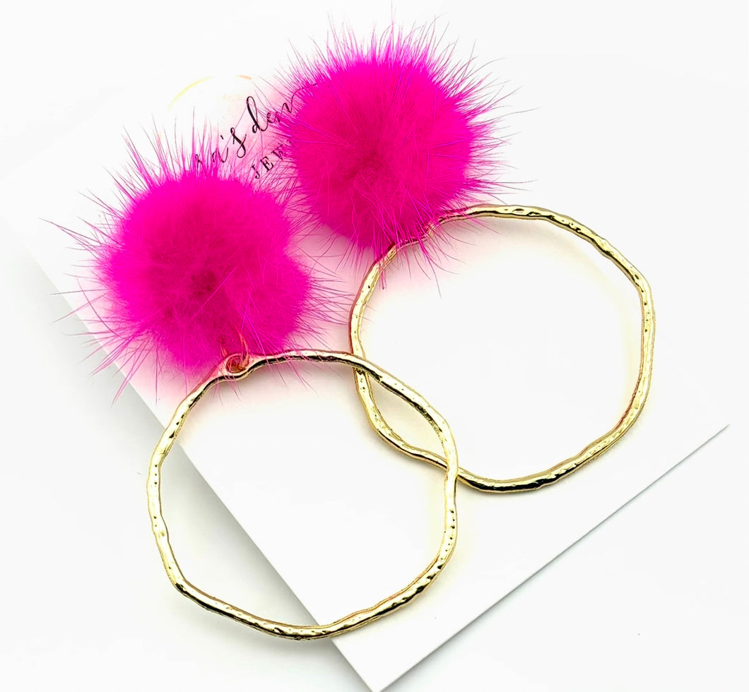 Hot Pink Fur Frame Earrings