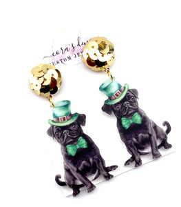 St. Patricks Pug Earrings