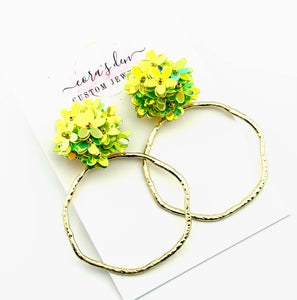 Green Flower Frame Earrings