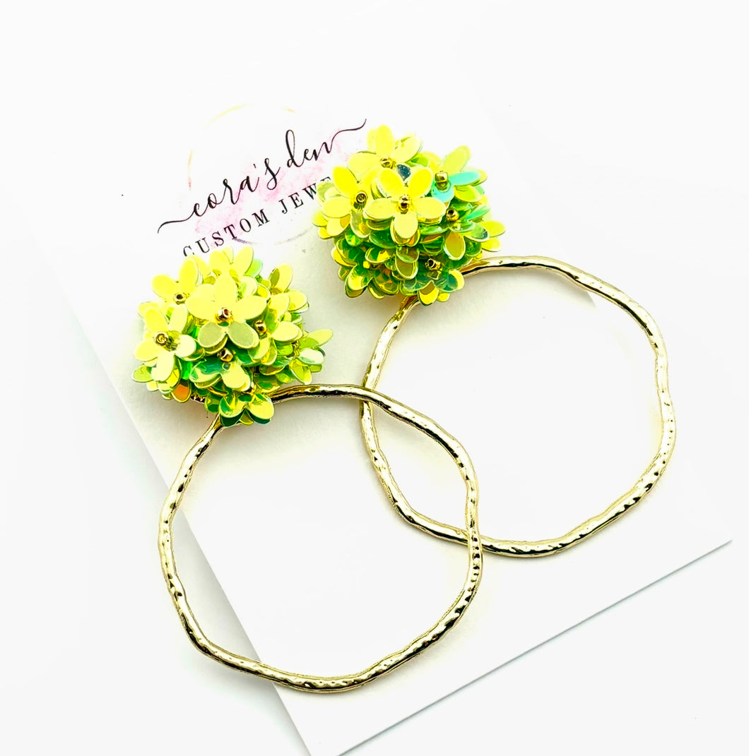 Green Flower Frame Earrings