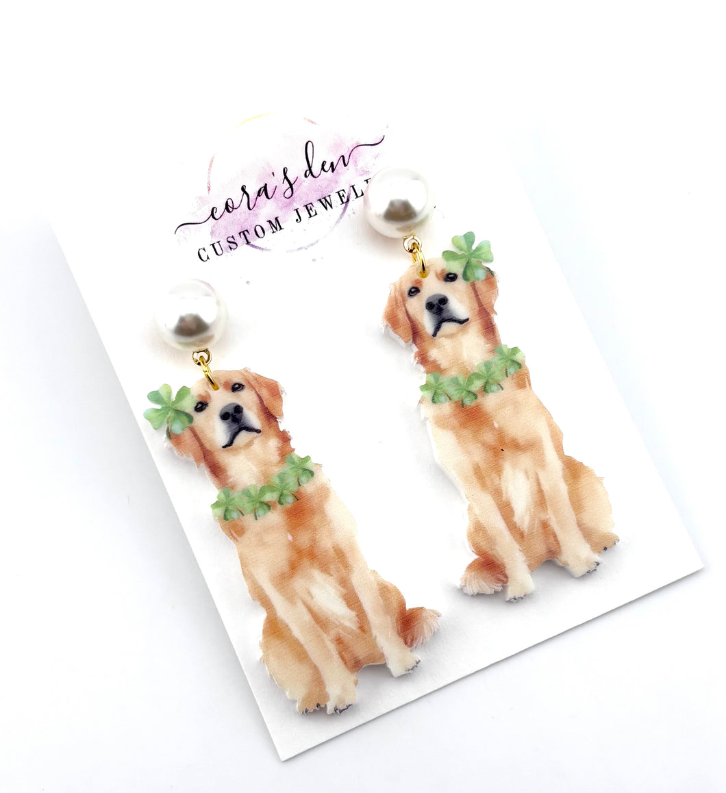 St. Patricks Golden Retriever Earrings