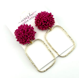 Dark Pink Bead Frame Earrings