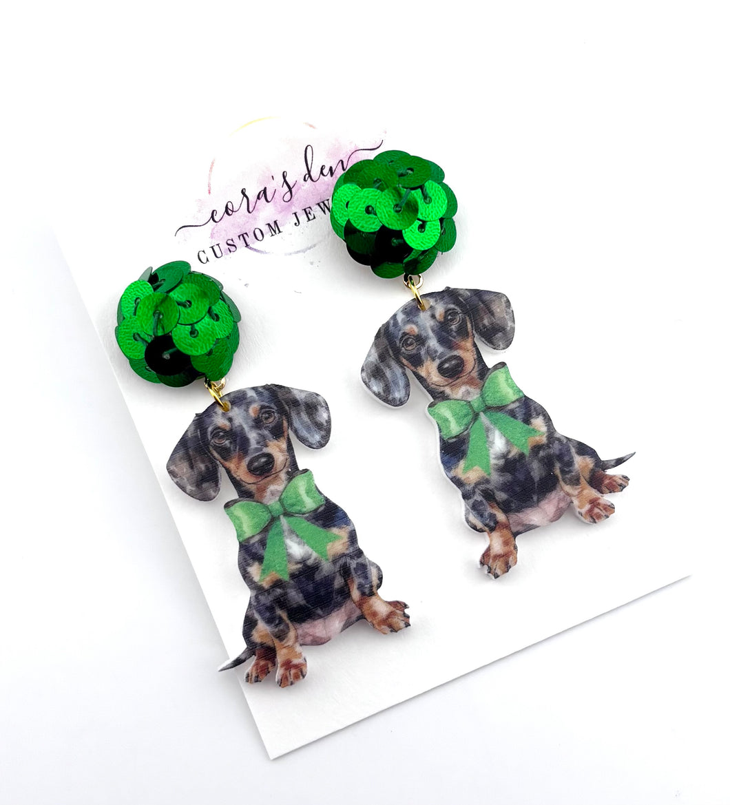 St. Patricks Dachsund Earrings