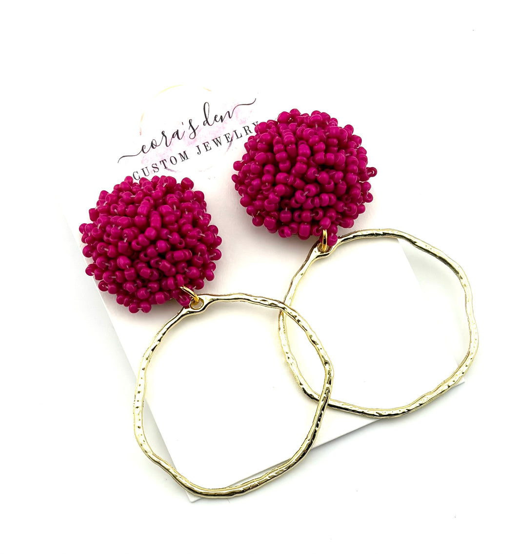 Dark Pink Bead Frame Earrings