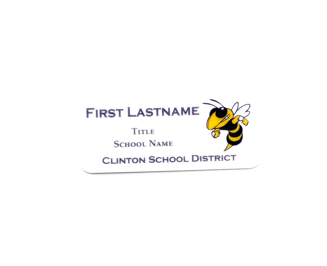 Clinton School District Name Tag - White Acrylic