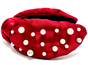 Red fabric with pearls