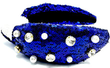 Load image into Gallery viewer, Blue/White Sequin Headband with Jewels
