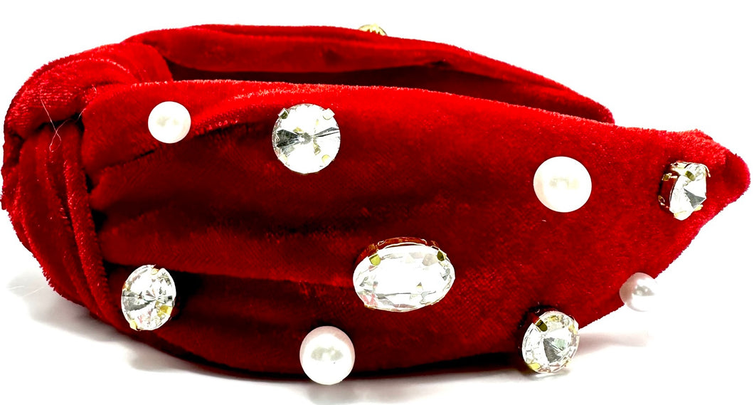 Red velvet with clear jewels Headband