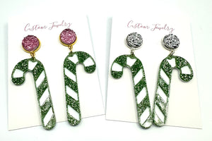 Green Candy Cane Earrings