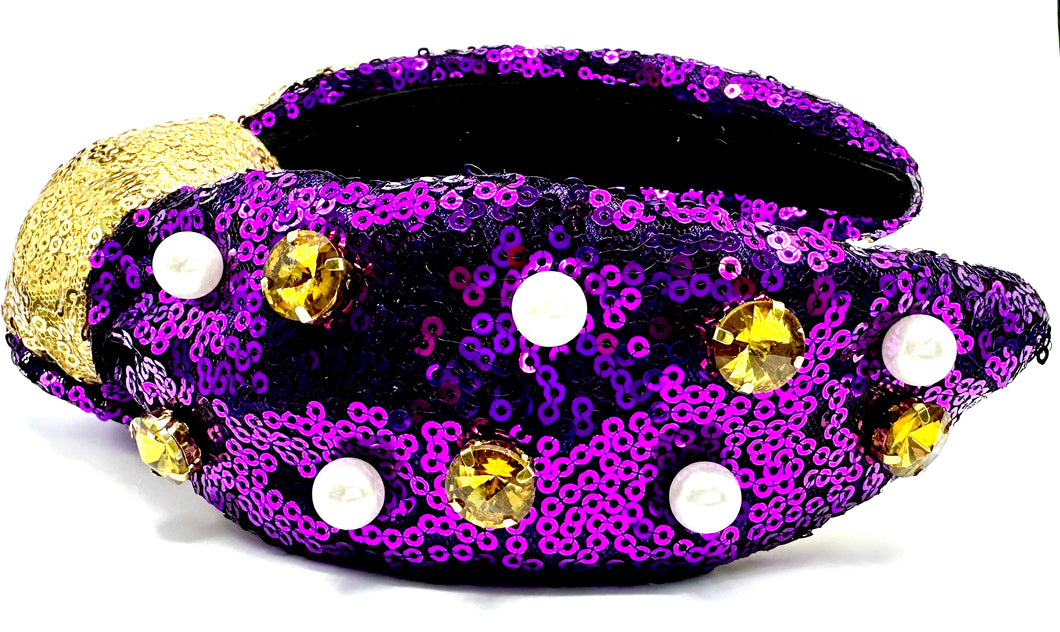 Pruple/Gold Dual Sided Sequin Headband with Jewels