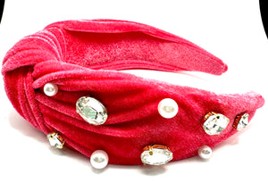 Velvet Hot Pink Jewels and Pearls Headband