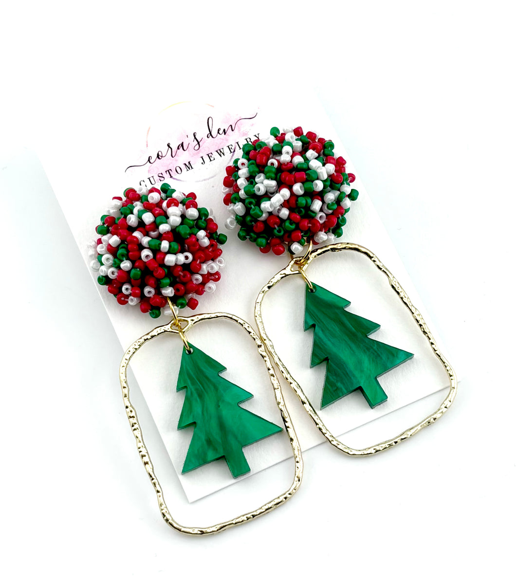 SALE Christmas Tree Frame Earrings