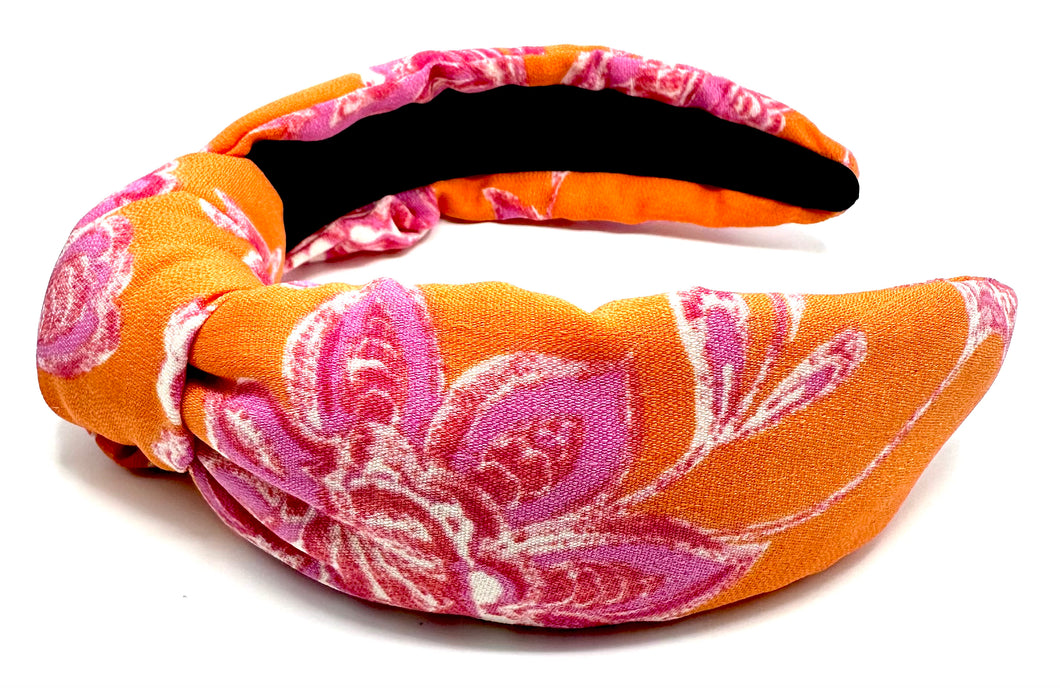 Orange and Pink Floral Fabric Headband