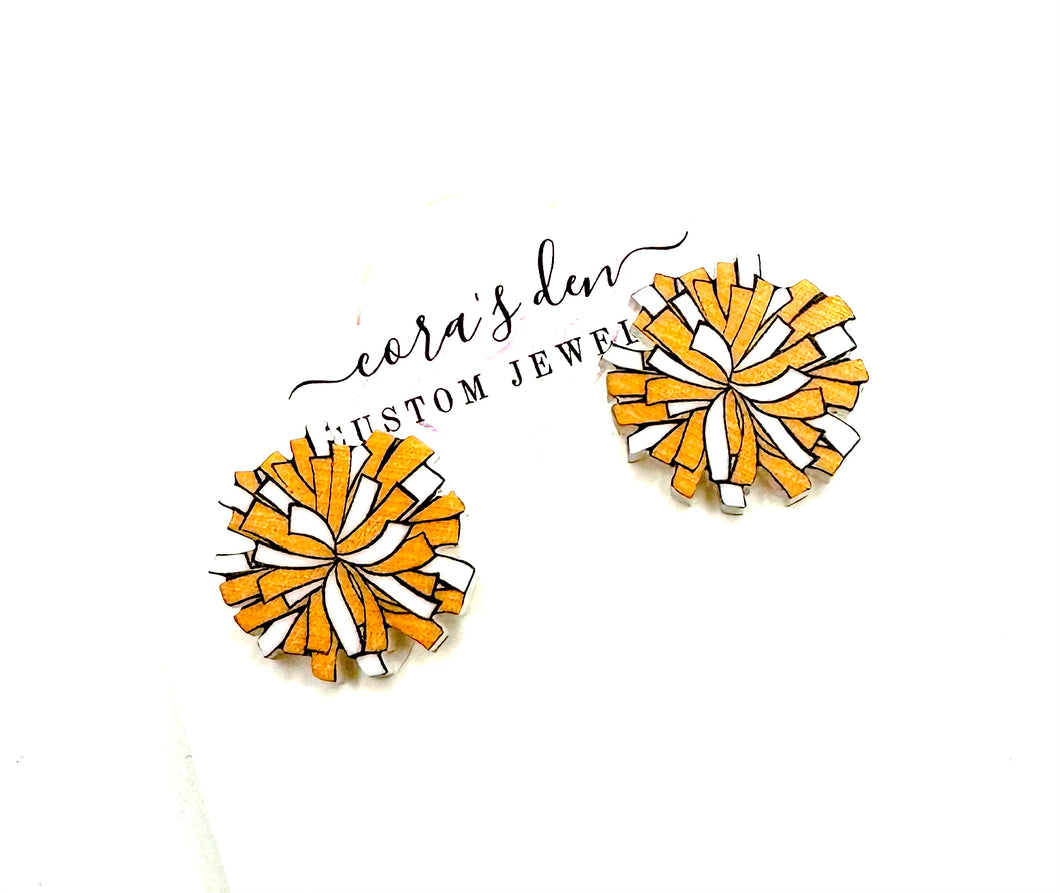 Cheer Pom Studs Orange/White