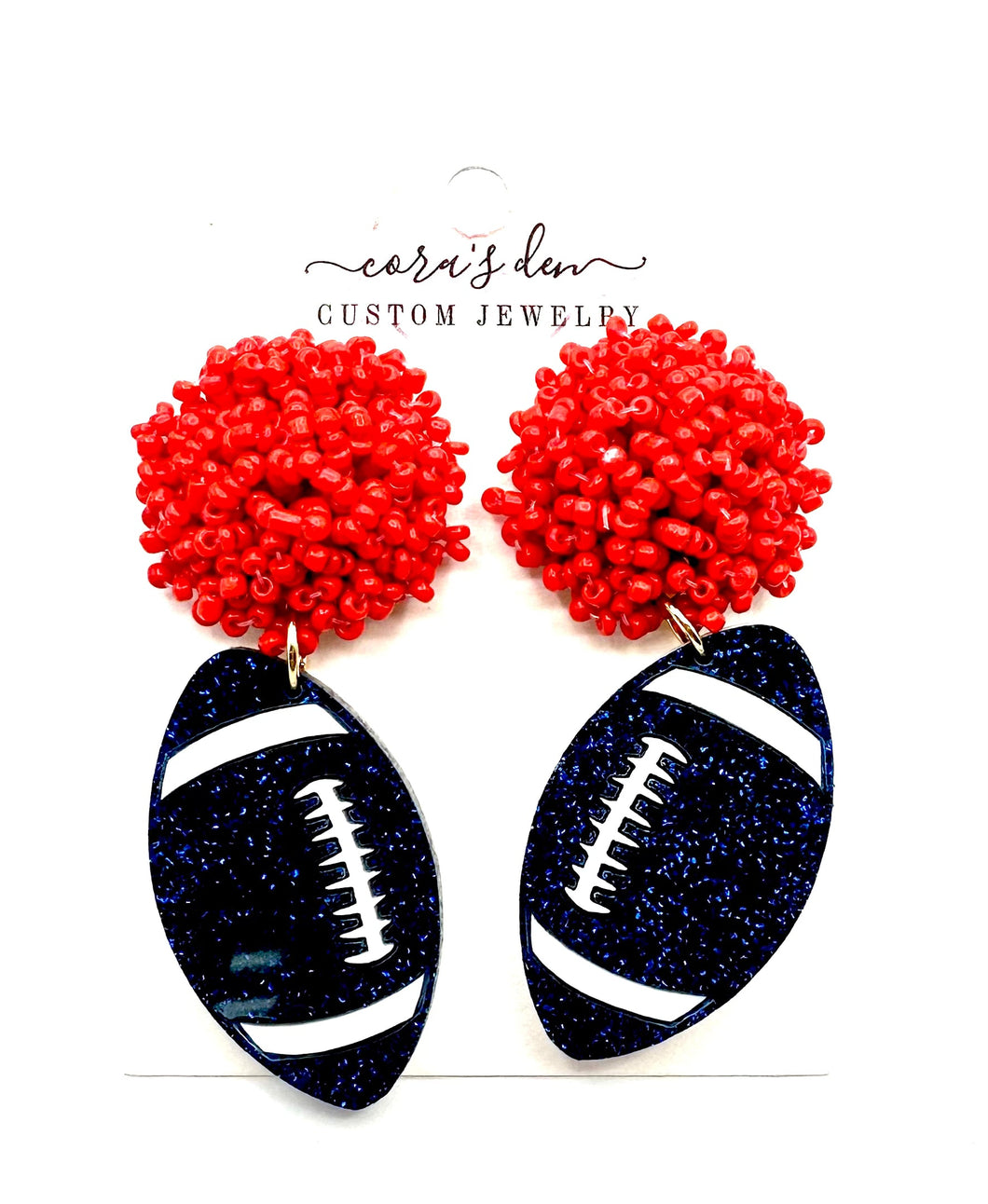 Football Earrings Navy Glitter