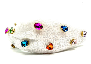 White Sequin Headband with Jewels