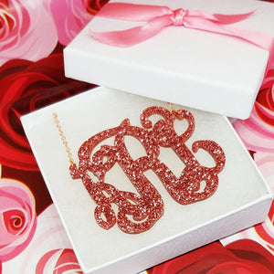 2.5" Rose Gold Glitter Monogram Necklace