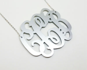 3" Metallic Silver Acrylic Monogram Necklace