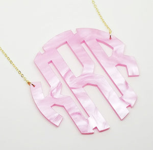3" Pink Pearl Monogram Necklace