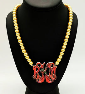 2" Pattern Monogram Necklace on Pearl Beads