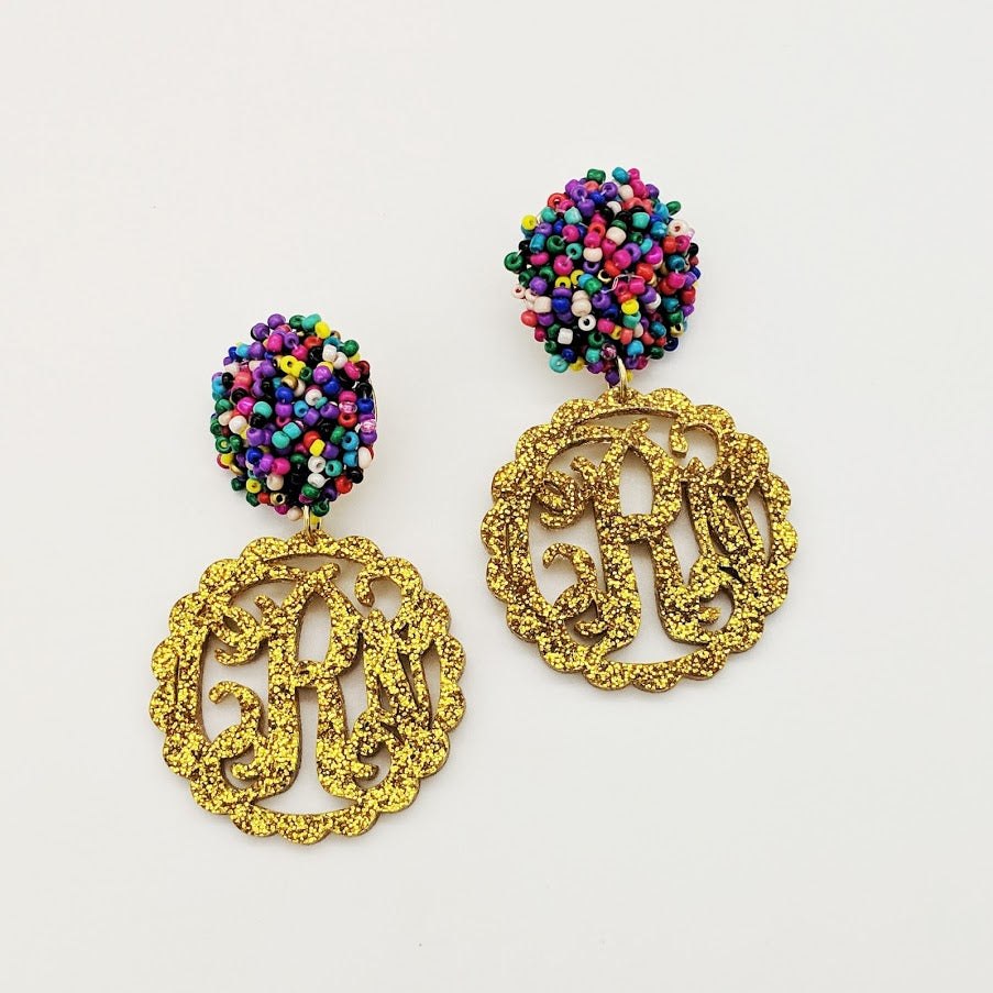 Gold Glitter Monogram Earrings