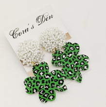 Load image into Gallery viewer, Green Leopard Shamrock Earrings