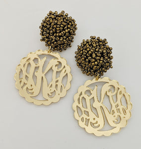 Gold Mirror Scalloped Monogram Earrings with Gold Studs