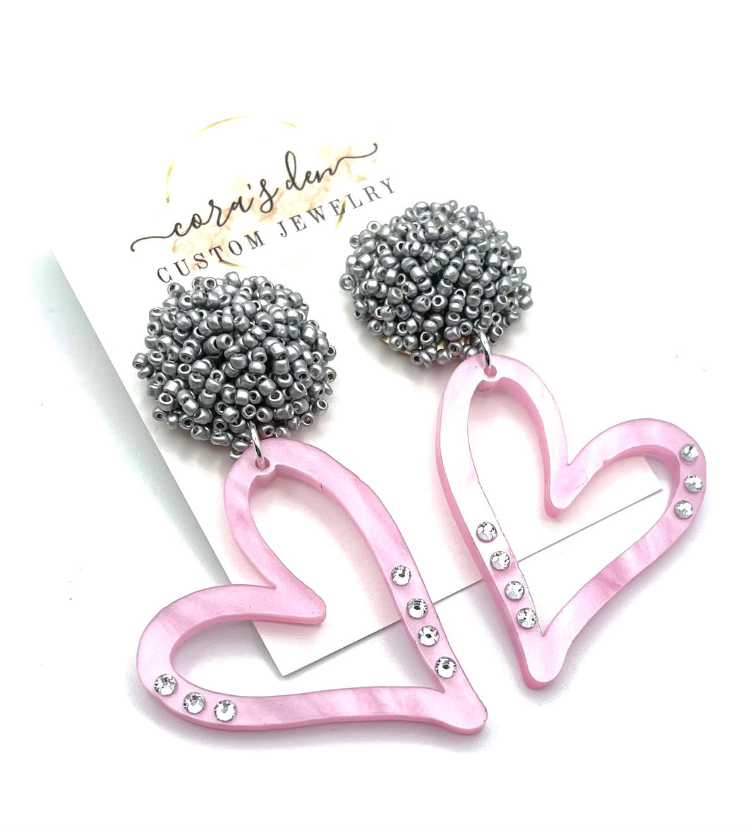 Pink Pearl Heart Earrings
