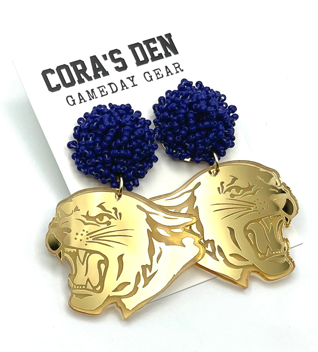 Gold Mirror Cougar Earrings