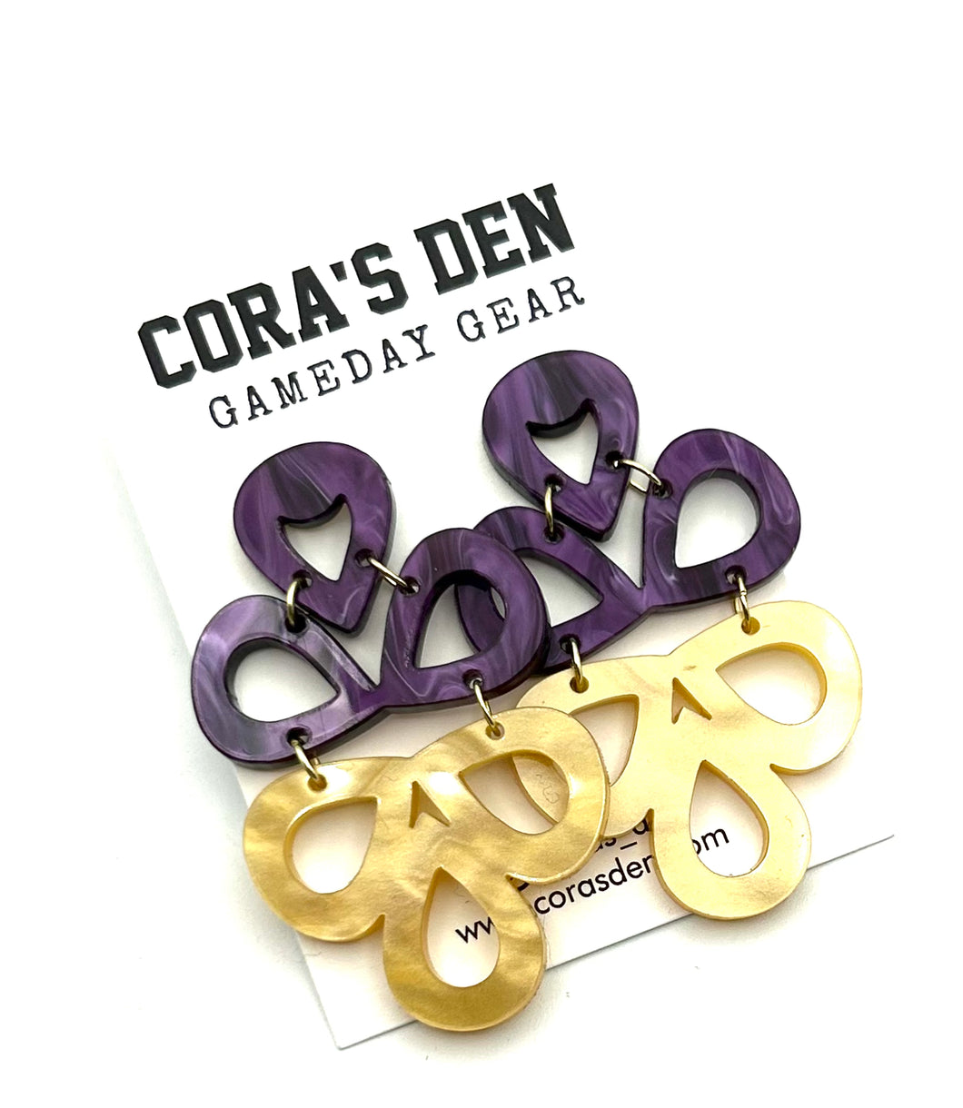 Purple Gold Geometric Earrings