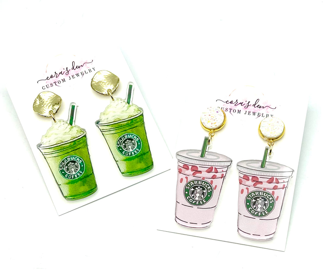 Starbucks Pink drink and Latte Earrings