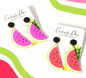 Watermelon Earrings with Black Druzy Studs