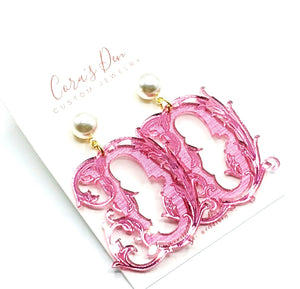 Pink Mirror Monogram Earrings