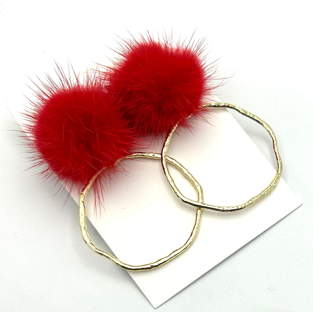 Red Fur Frame Earrings