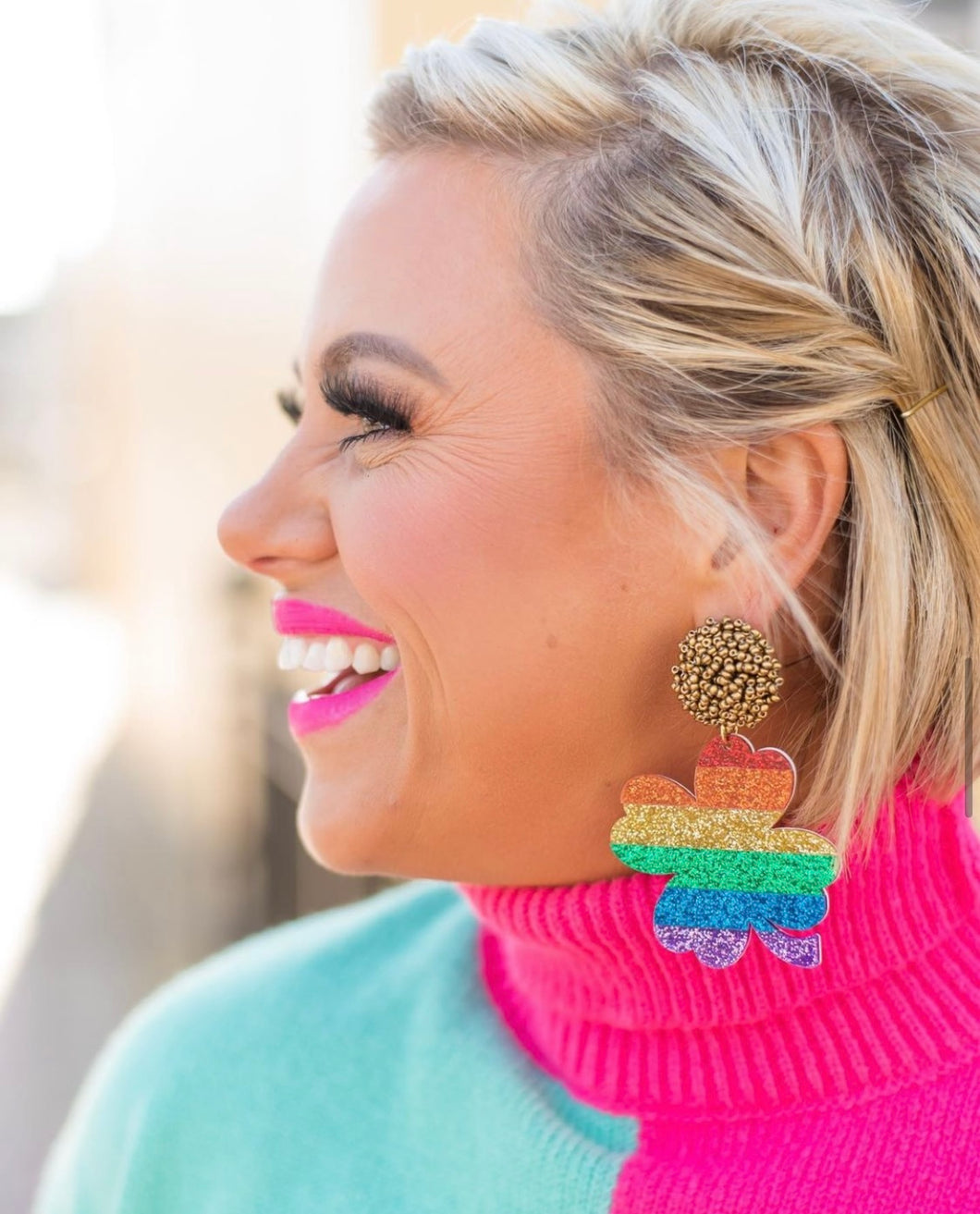 Cam-Sized Rainbow Shamrock Earrings