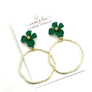 Green Flower Frame Earrings