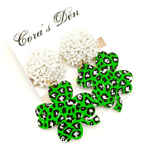Green Leopard Shamrock Earrings