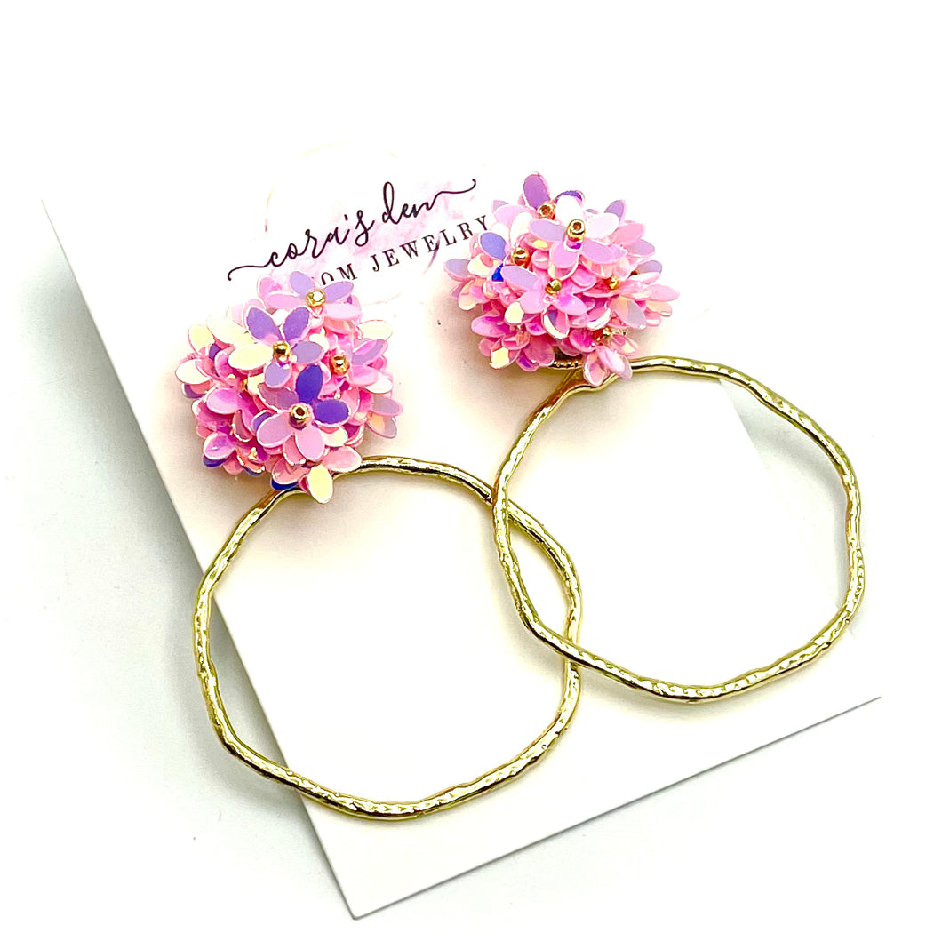 Pink Flower Frame Earrings