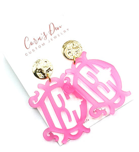 Transparent Pink Monogram Earrings
