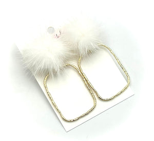 White Fur Frame Earrings