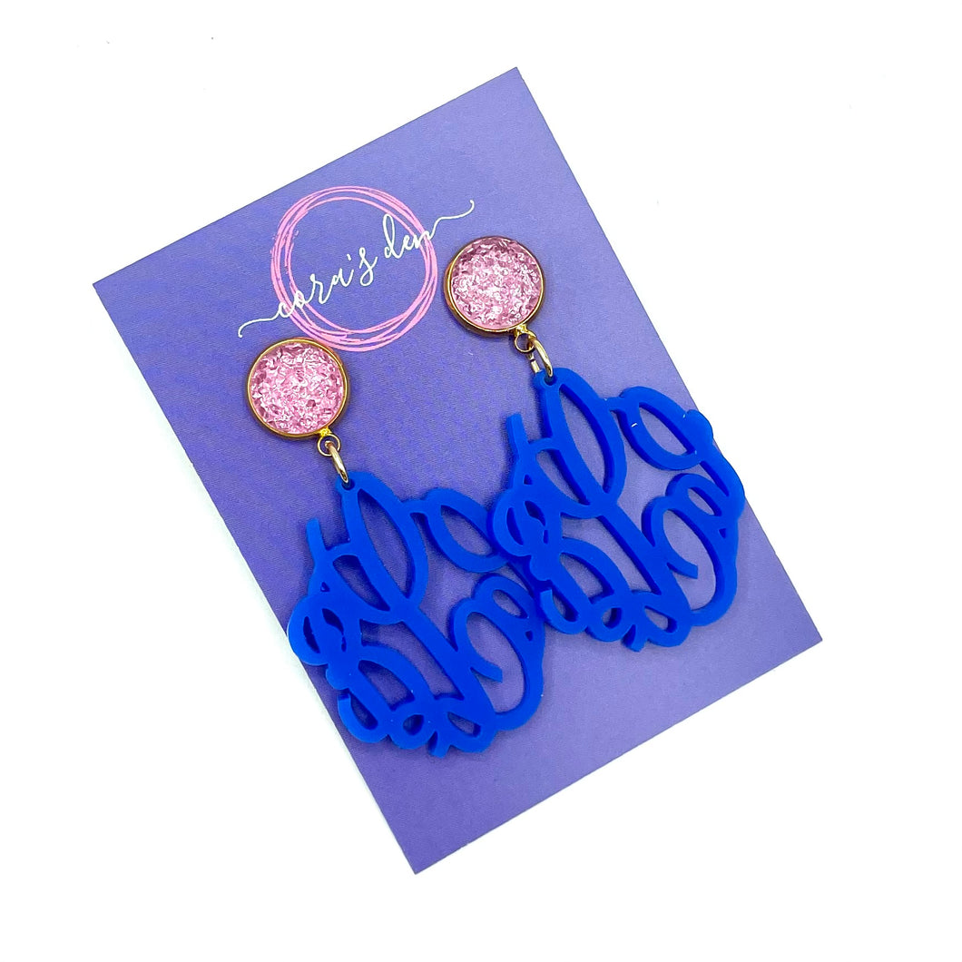 Blue Monogram Earrings