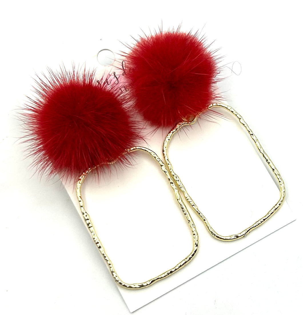 Red Fur Frame Earrings