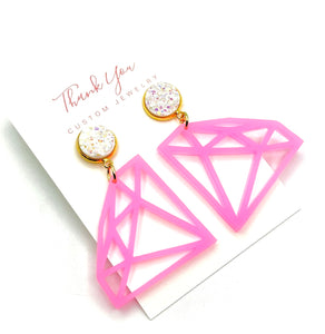 Neon Pink Diamond Earrings