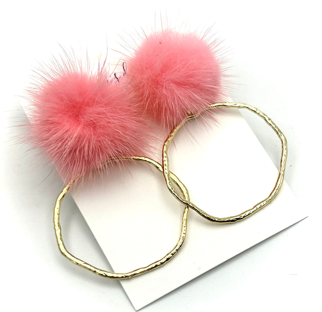 Pink Fur Frame Earrings