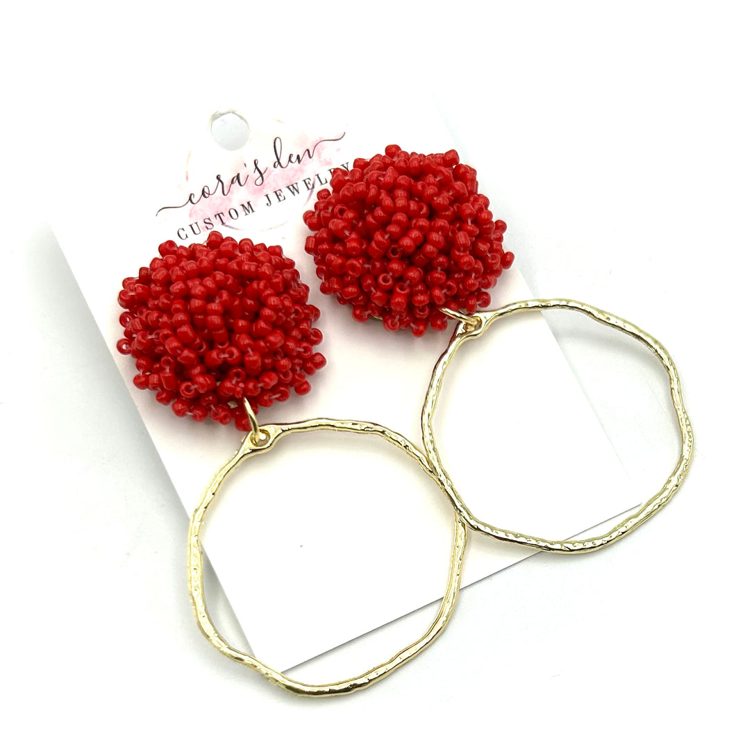 Red Bead Frame Earrings