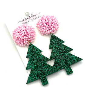 Green Glitter Christmas Tree Earrings