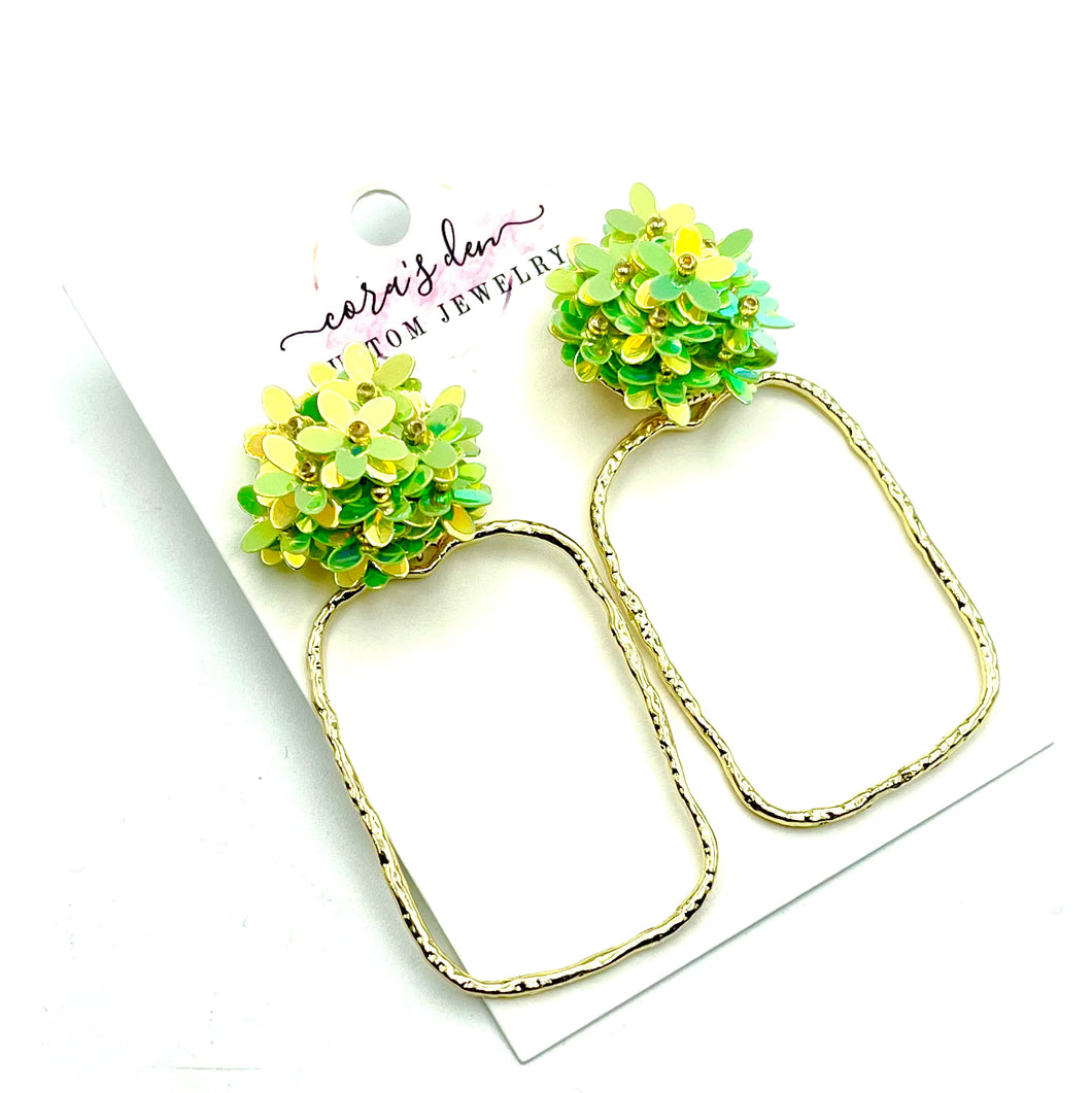 Green Flower Frame Earrings