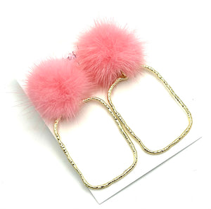 Pink Fur Frame Earrings