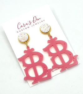 1.75" Pink Monogram Earrings